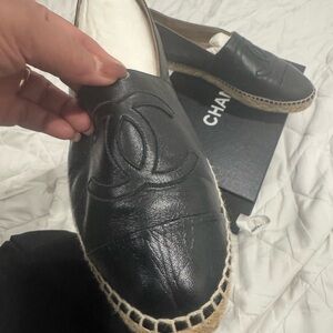 CHANEL Black Leather Espadrilles